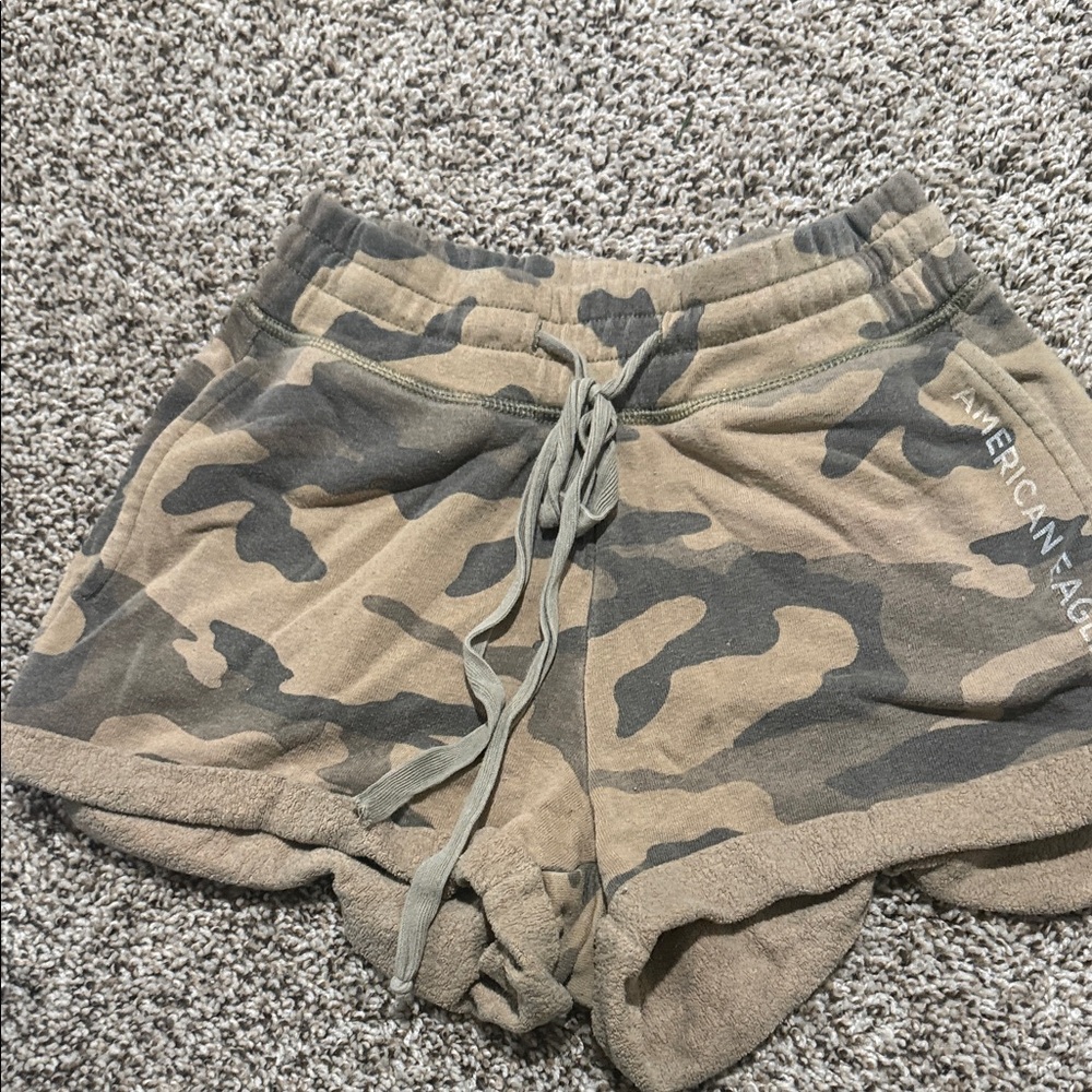 American Eagle Outfitters Women's Camouflage Athletic Shorts - Green and Tan